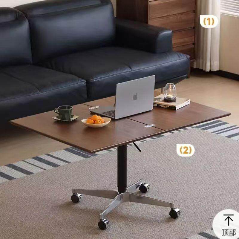 设计师可升降移动茶几家用全实木折叠电脑桌卧室床边带轮学习桌子