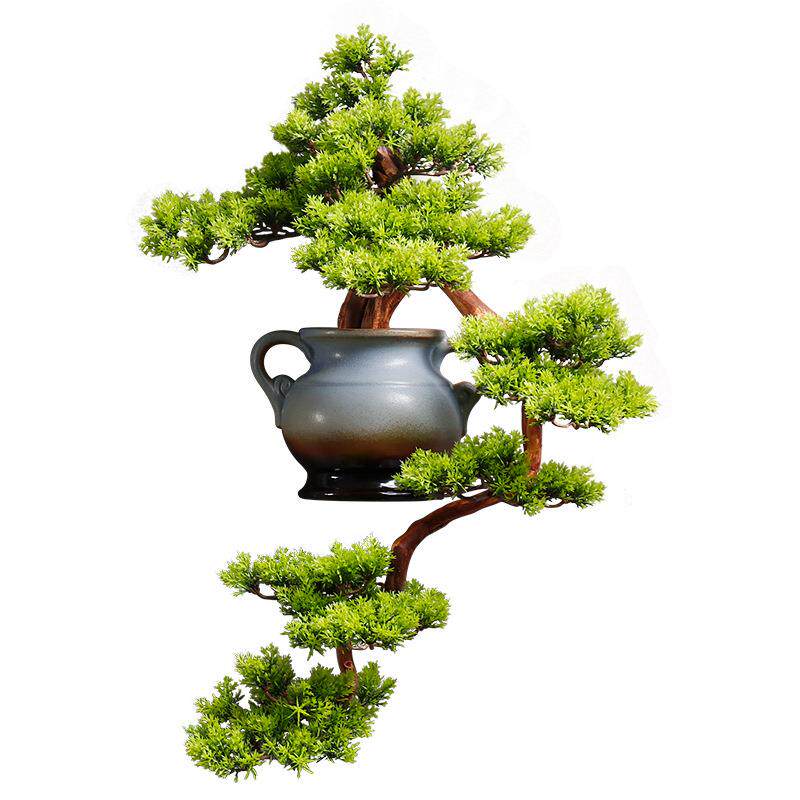 仿真迎客松盆景装饰品客厅玄关会所墙面花瓶挂饰北欧壁饰背景木艺