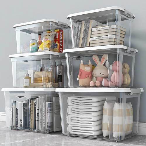 Large Transparent plastic storage box front open Toy clothes