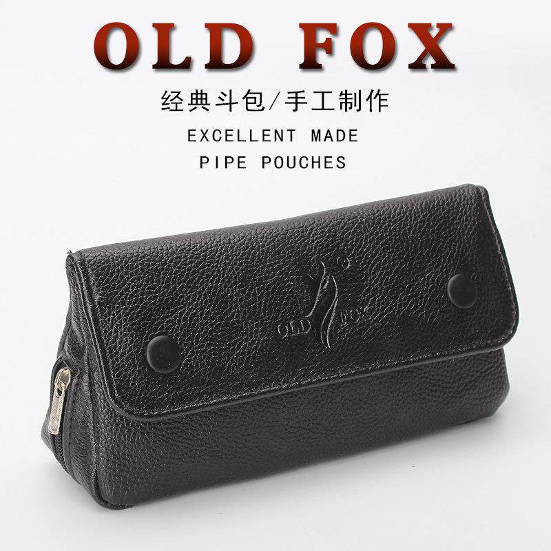 OLDFOX烟斗包多功能可携式男士收纳单斗包黑色烟草袋工具荔枝纹配