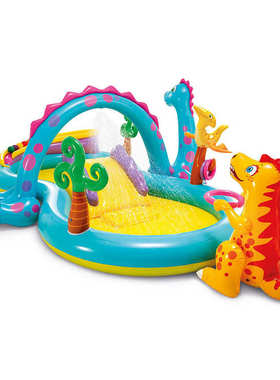 INTEX57135恐龙八字形公园水池滑滑梯充气城堡儿童戏水池喷水泳池