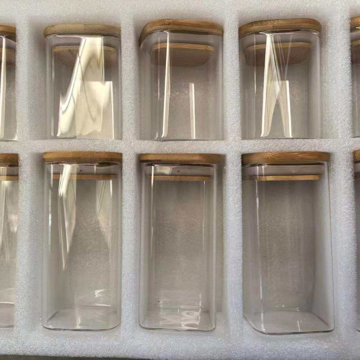 厂家玻璃储物罐套装组合 方形十件套 调料罐玻璃密封罐储蓄罐竹盖