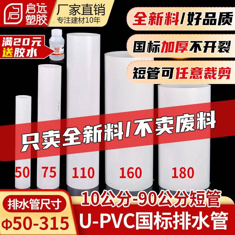 pvc管排水管圆管短管下水管道通风管1060公分材配件5075110160200