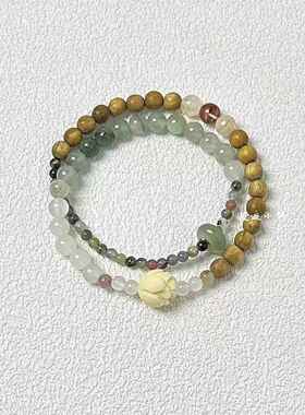 2026【寻光】新中式复古木纹拼接手串简约时尚冷淡风冰透串珠手饰