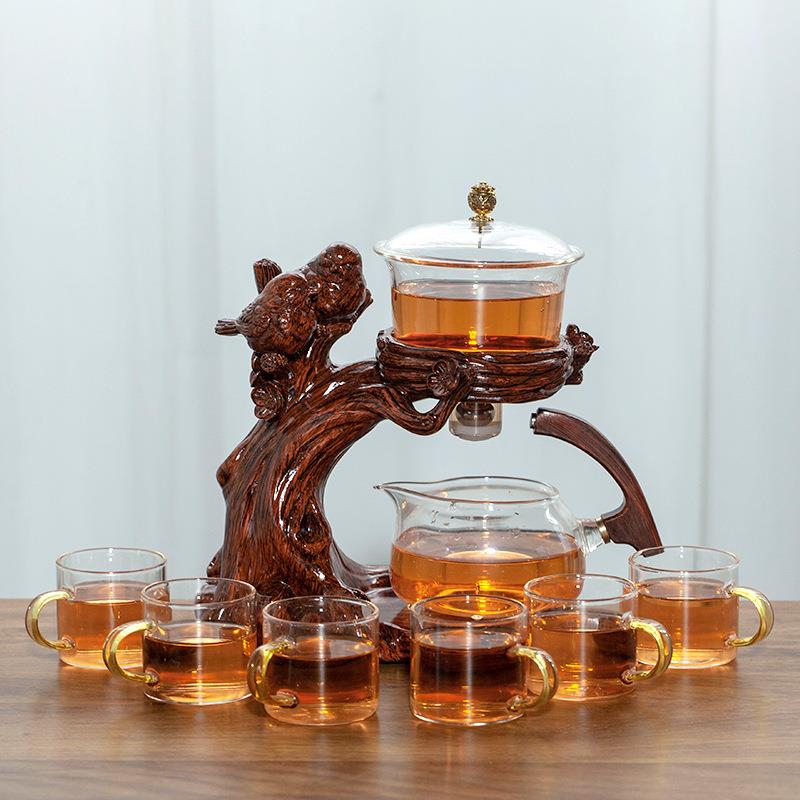 喜上眉梢玻璃自动茶具套装懒人防烫家用简约泡茶壶磁吸出水冲茶器