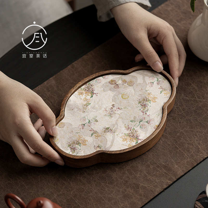宜室茶话胡桃木壶承干泡台新中式小型茶盘实木茶托盘海棠干泡茶席