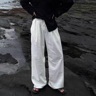 Upscale潮人 老钱风松紧腰棉麻拖地裤男夏季韩版宽松休闲亚麻长裤