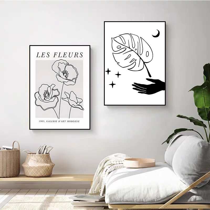 海报ins风时尚杂志现代简约餐厅装饰画黑白抽象壁画小众艺术挂画