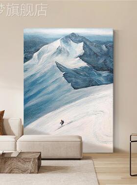 网红玄大芬画油画村饰油峰雪山滑雪手绘山客厅雪景装画白色关丙烯