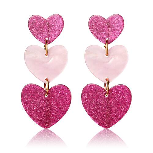 Pink Love Earrings粉色三层心形爱心耳环压克力多巴胺女士耳环