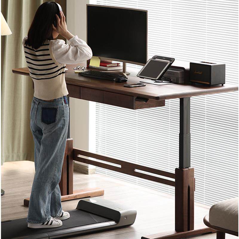 黑胡桃实木智能电动可升降书桌制图工作台家用北欧电脑学习办公桌