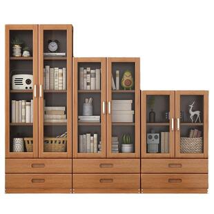 书架桌面收纳置物架带门玻璃透明书柜简易多层落地省空间储物柜子