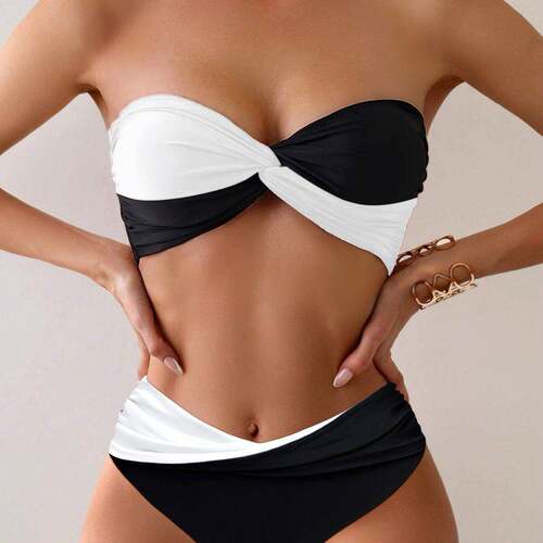 Women'S Colorblock Print Bikini Set, Casual Swim & Swim