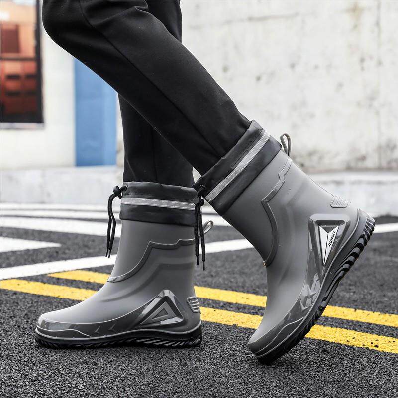 雨款鞋男短无品牌/筒加可拆洗雨靴平底大码中筒绒时尚厨外卖骑手