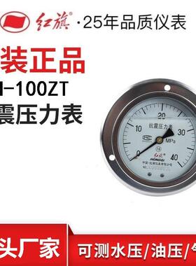红旗牌仪表YTN-100ZT轴向带前边耐震抗震压力表卧式面板背接安装