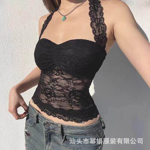 Women'S Lace Spaghetti Strap Halter , Slimming Backless