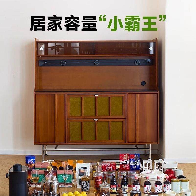 黄杨木复古法式餐边柜靠墙一体储物柜双层客厅酒柜小型橱柜茶水柜