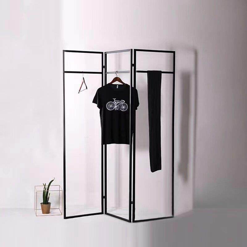 服装店展示架新款落地式中岛架屏风服装架折叠高档金色男女装货架