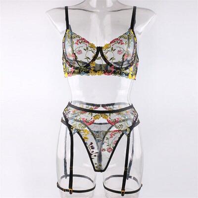 Sexy underwear embroidery multicolor bra four piece set