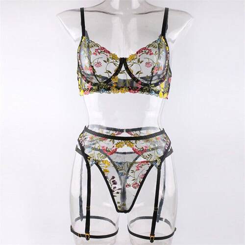 Sexy underwear embroidery multicolor bra four piece set