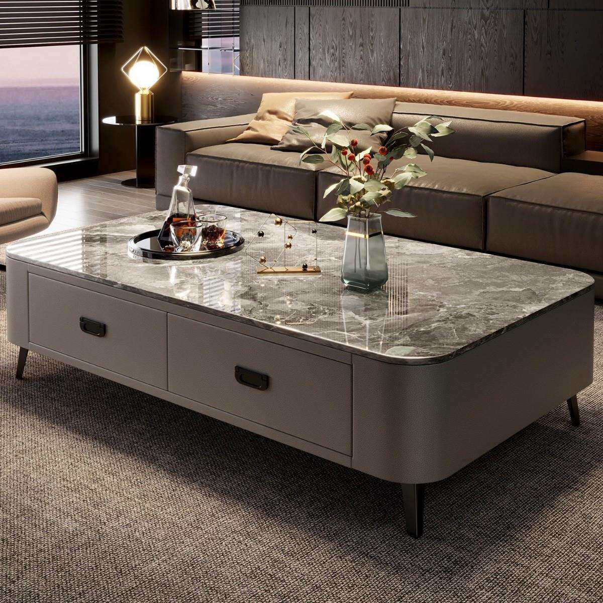 岩板茶几客厅家用高级感2026新款小户型轻奢桌落地茶桌电视柜组合