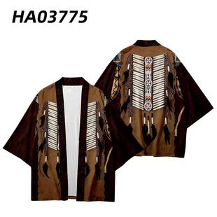 美洲印第安人民族风系列披风羽织和服道袍3D数码印花工厂直销