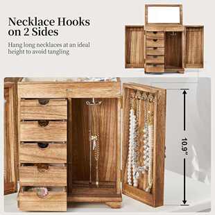 复古木质桌面首饰收纳盒多层立式珠宝盒抽屉盒实木带镜子储物盒