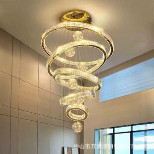 复式楼别墅客厅大吊灯现代简约轻奢水晶灯自建房挑空楼梯长吊灯