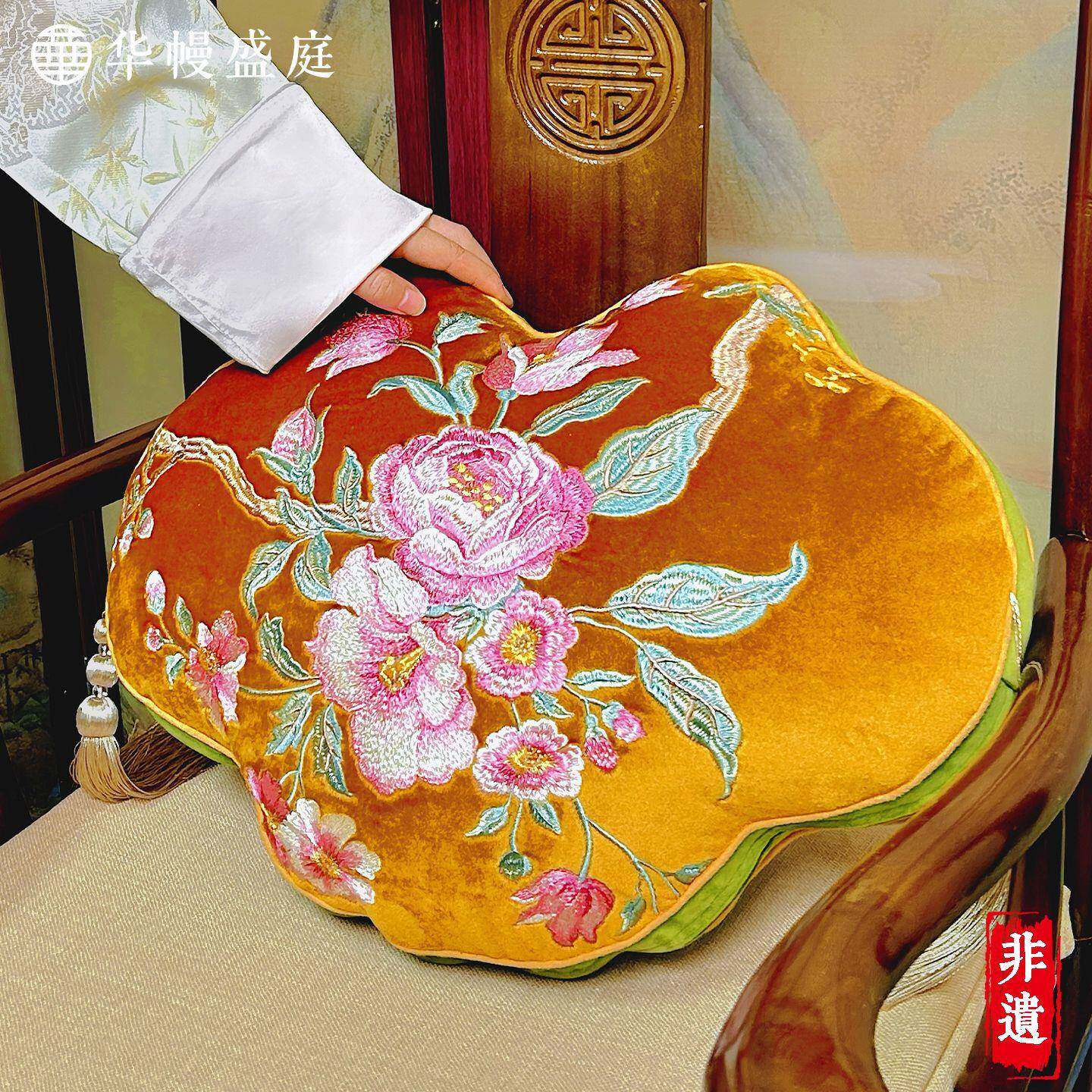 新中刺客绣抱枕ZXZY高端轻奢如意发枕沙厅靠枕中国式风靠垫床上腰