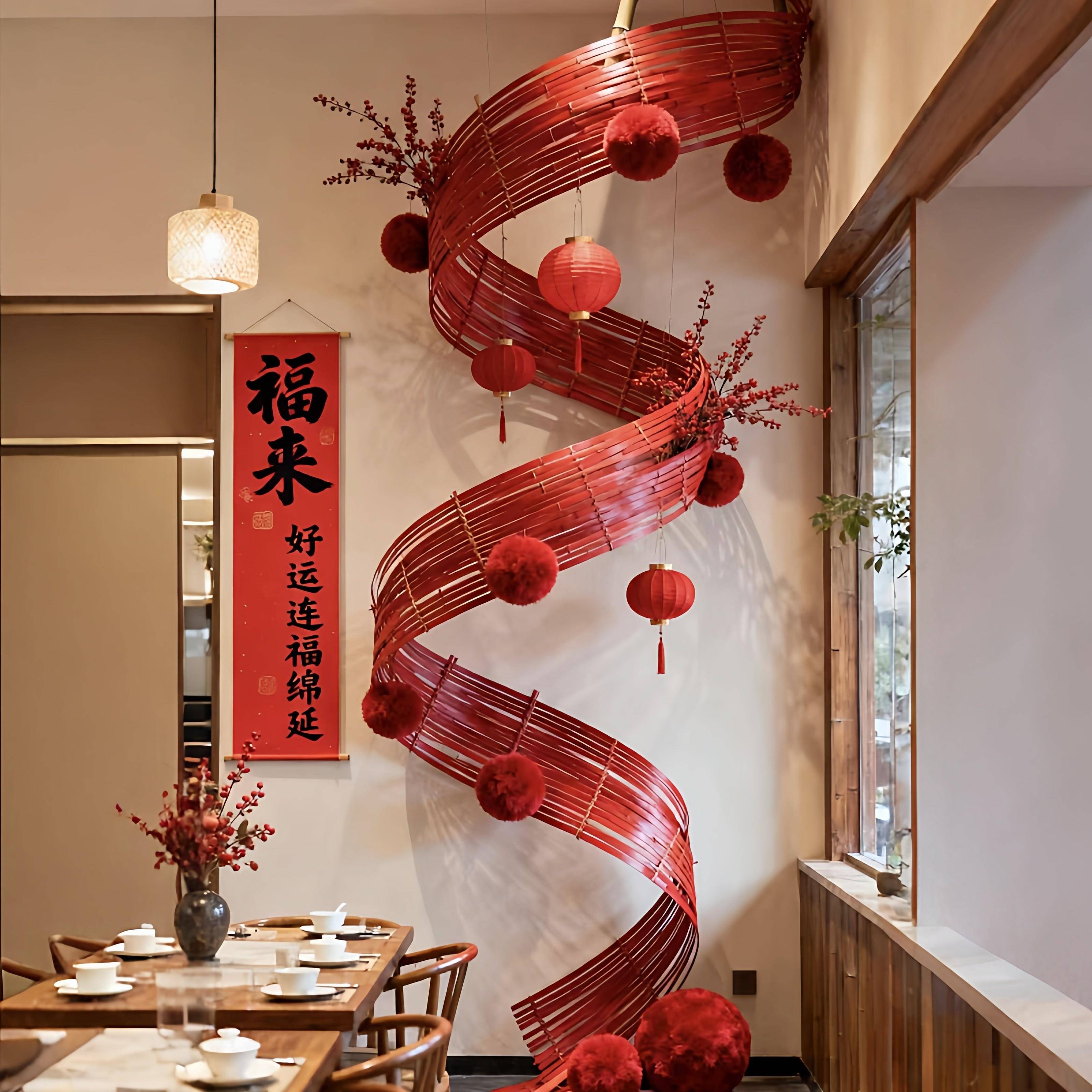 新中式竹编氛围感场景装饰布置2026新年装饰春节橱窗门店拍照道具
