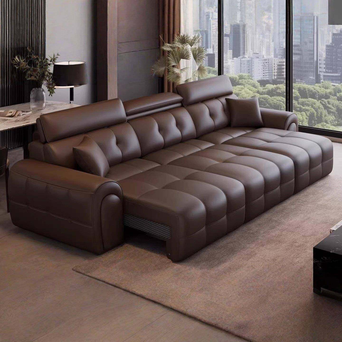 中古风真皮功能沙发客厅小户型调节头枕零靠墙智能沙发平推沙发牀,住宅家具,功能沙发,淘宝优惠券,粉丝福利购,淘宝优惠卷