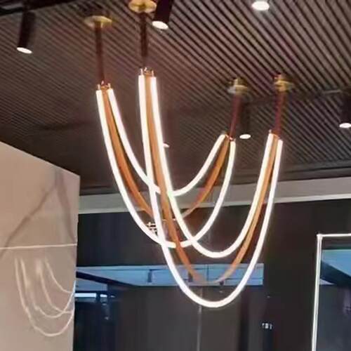 彩色皮革极简皮带吊灯展厅挑高吊灯复式别墅楼梯样板房客厅造型吊