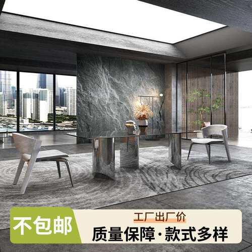AN11现代玻璃顶不锈钢餐桌椅严选金属材质现代简约风玻璃顶餐桌椅
