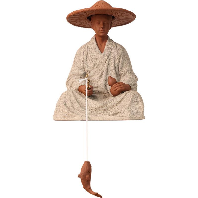 姜太公钓鱼摆件创意紫砂人物姜子牙禅意假山鱼缸盆景造景装饰配件