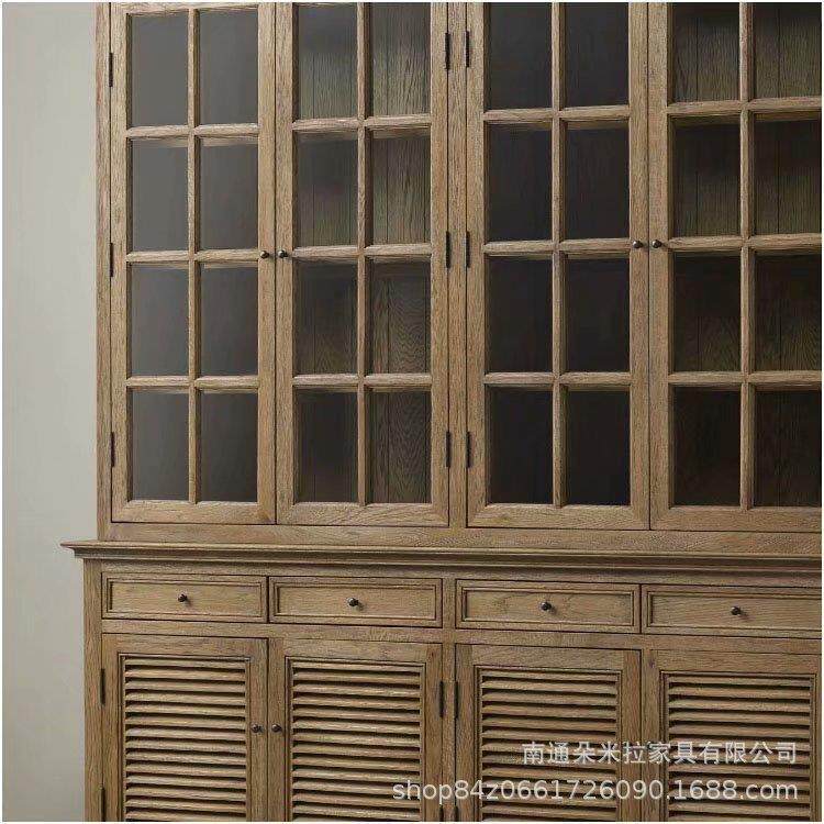 美式乡村实木餐边柜复古做旧客厅橡木四开门酒水柜展示柜书柜