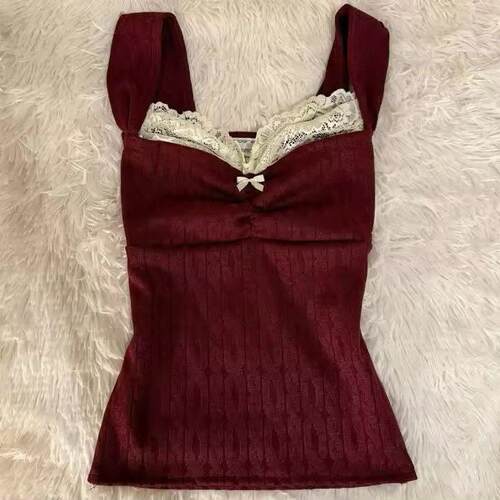 Women's New Fashion Elegant Bow Lace Patchwork Ruched