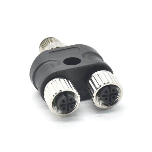 M12 Y型连接器M12-4芯A型接插件航空插头三通插头转接头 分线器