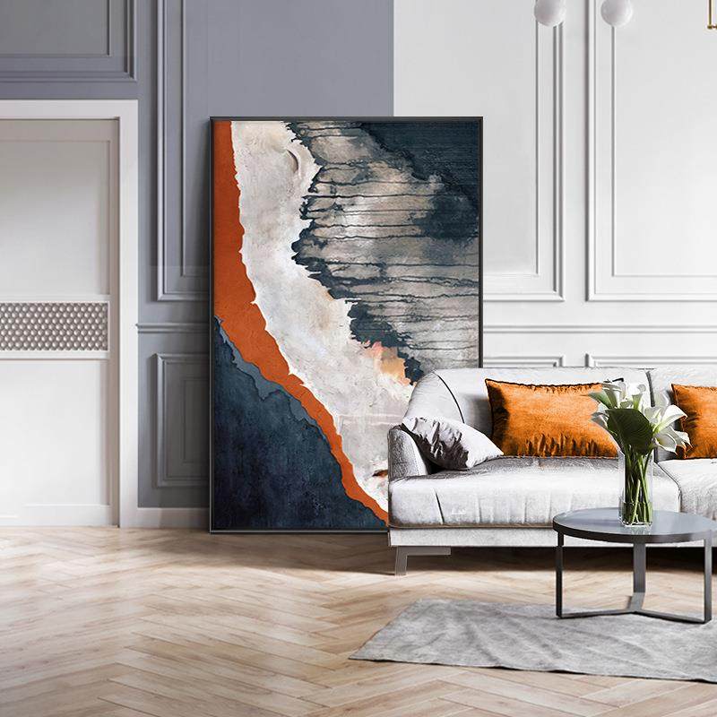 静谧现代客厅竖版落地画轻奢抽约象玄AST关装饰画高简档气大壁画