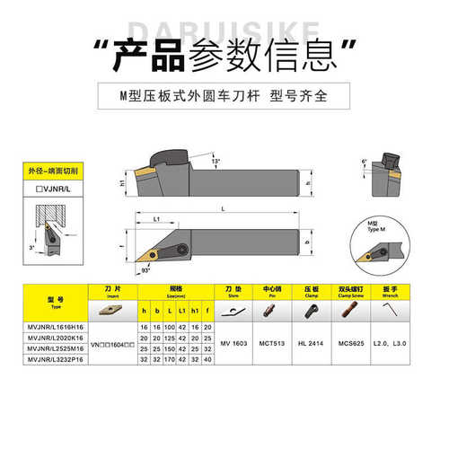 主偏角93度压板式外圆车刀杆MVJNR1616k16/2020MVJNR2525M16/3232