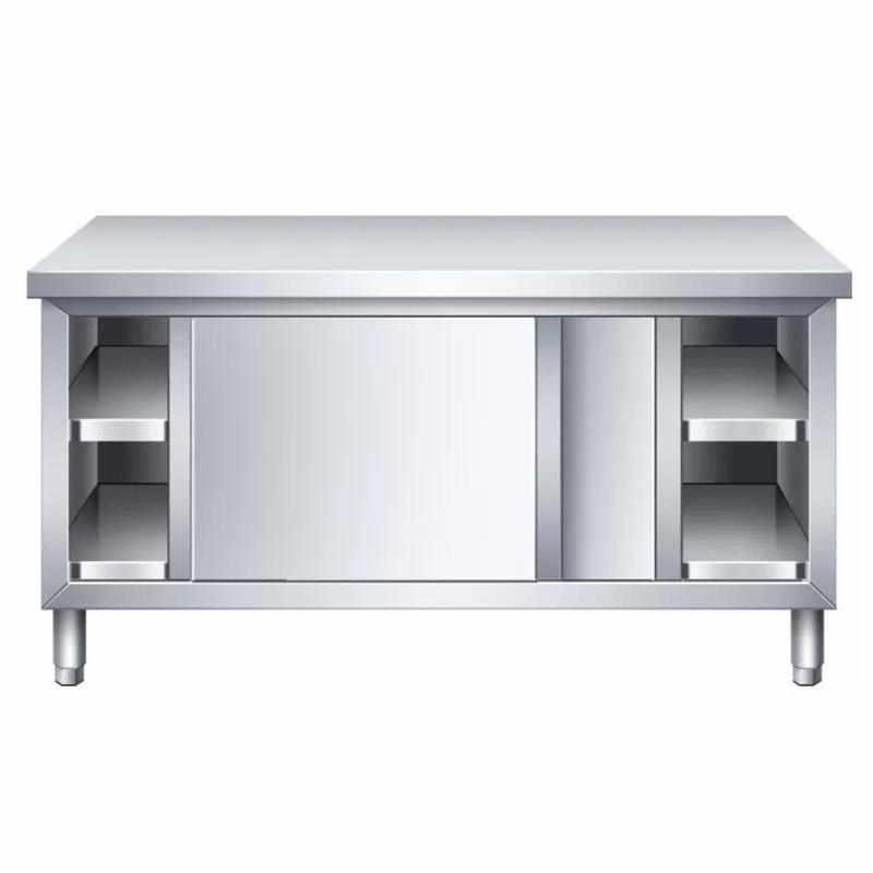 宇威201不锈钢工作台厨房操作台面桌子带门商用打荷台加厚80*50*8