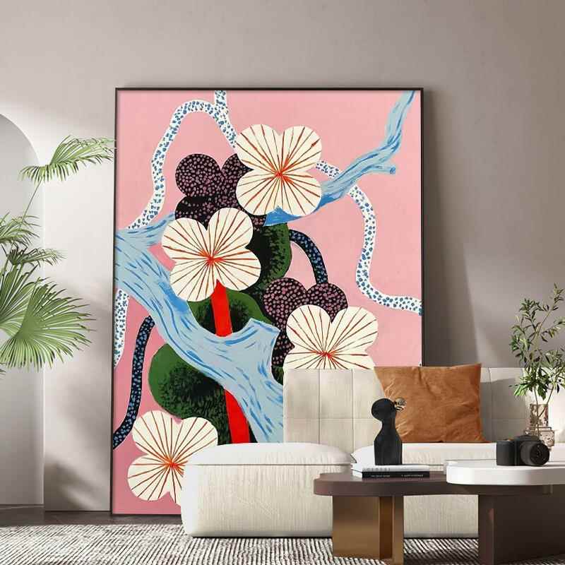 抽象派植物花卉纯手绘油画玄关客厅高级小众艺术挂画丙烯装饰壁画图片