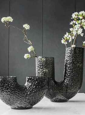 视远AYT+M北欧式灰色U形花瓶玻璃插花高级感创意摆件装饰品
