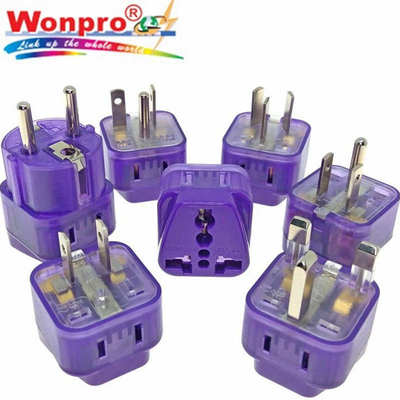 Wonpro稳不落一转二插国标澳标美标英标欧标德标万用转换插头紫色