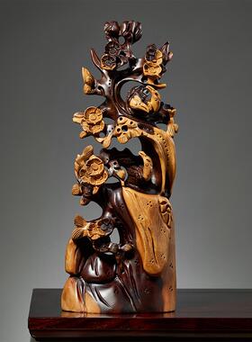 实木雕刻幸福眉饰木根雕刻原木家居客厅电视柜装饰礼品工艺品