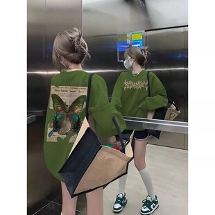 牛油果绿色复古长袖卫衣女2026春秋季新款宽松美式潮牌上衣CM414
