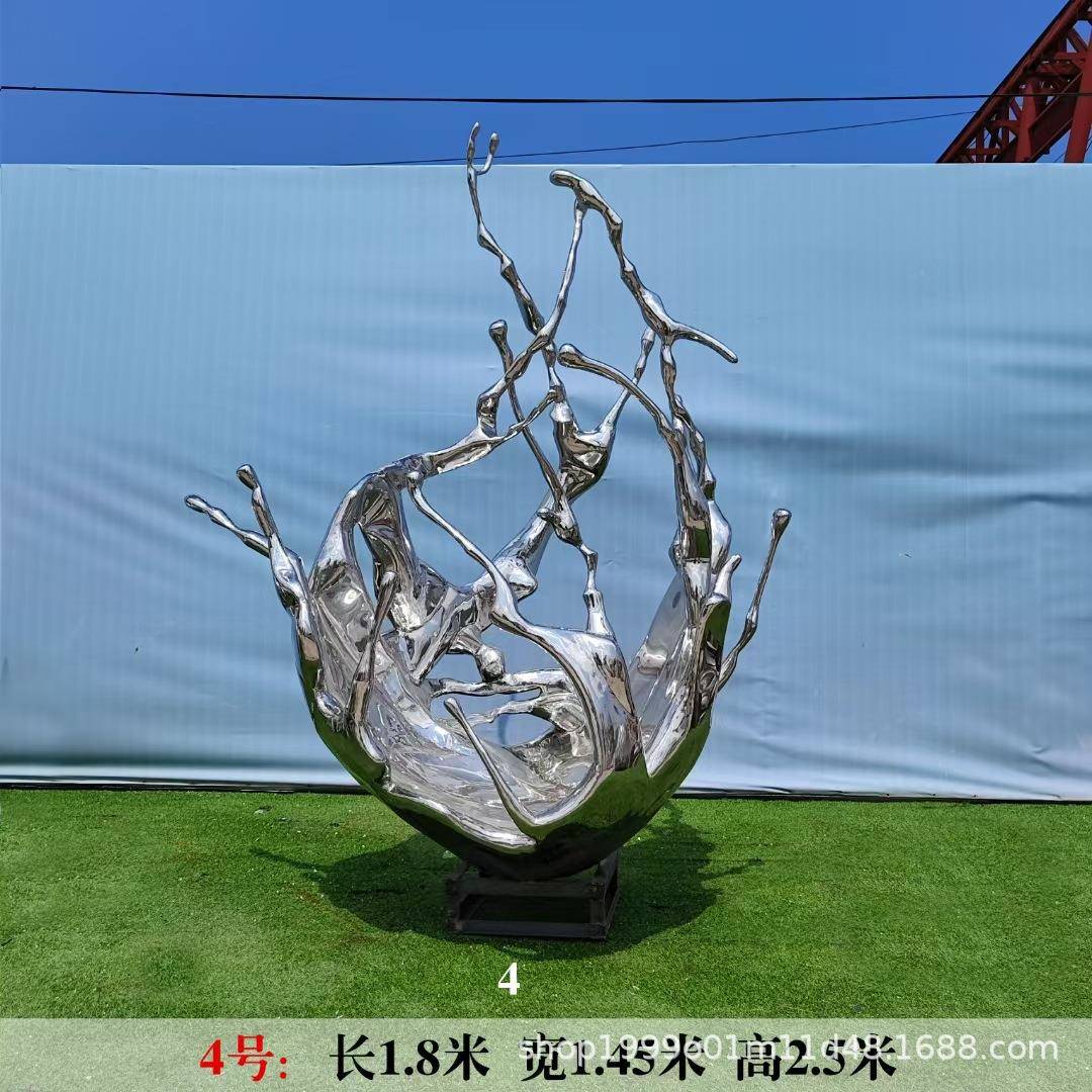 不锈钢浪花雕塑金属抽象镜面房地产水滴水花波纹户外景观水景摆件
