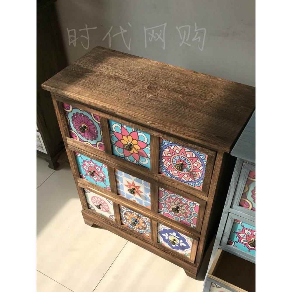 0J美式乡村家具地中海实木玄关复古做旧收纳柜装饰柜储物柜床头柜