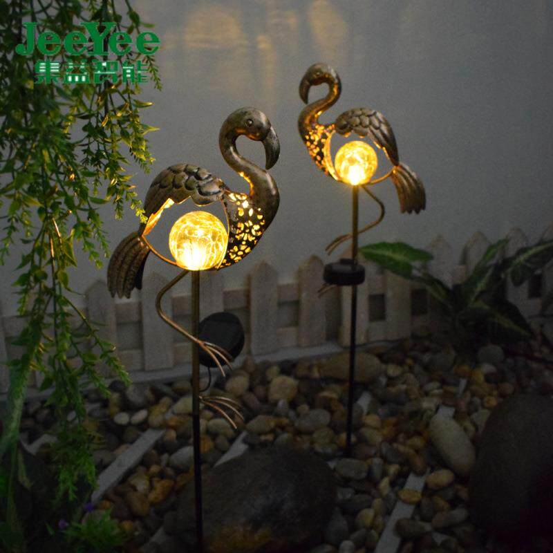 太阳能户外铁艺庭院灯防水别墅LED花园装饰火烈鸟地插草坪景观灯
