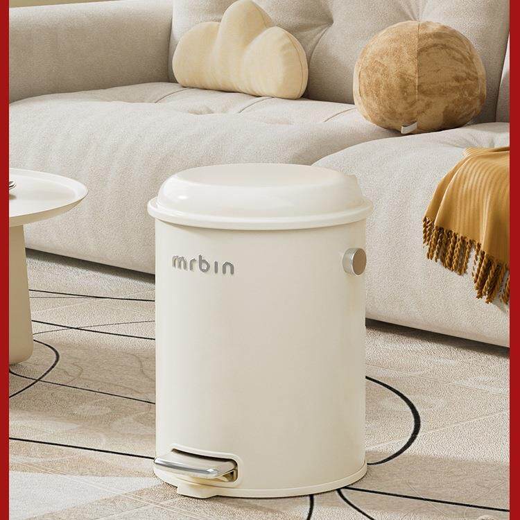 复古奶油风垃圾桶客厅家用脚踏带盖厨房卧室高颜值2026新款