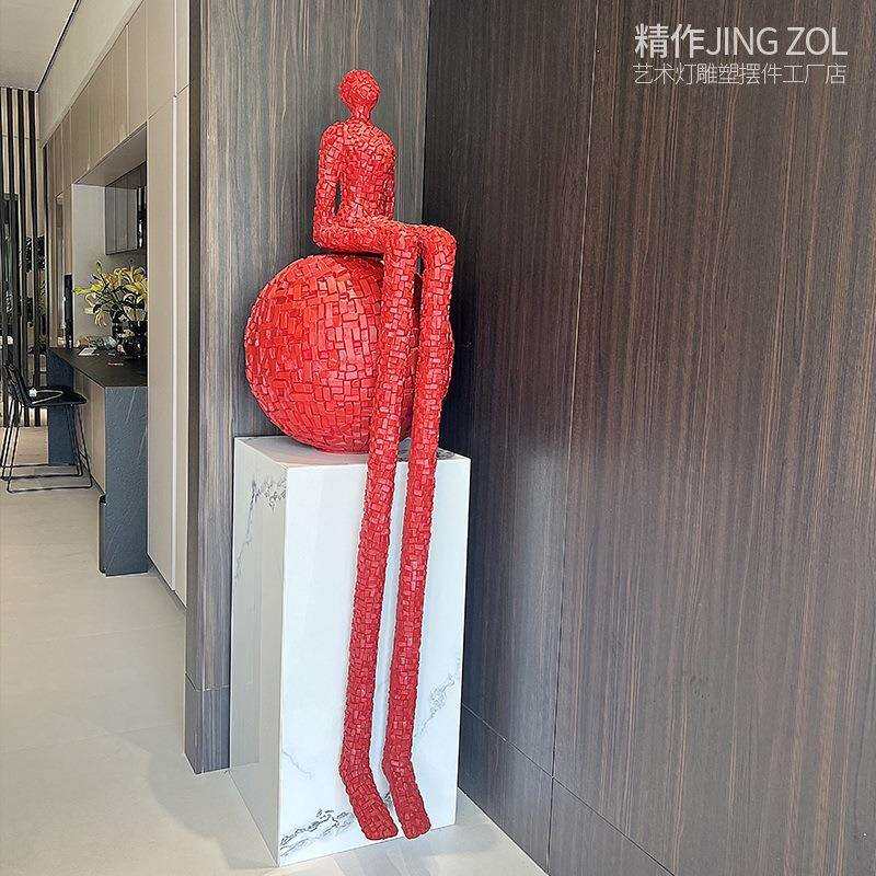 长腿艺术馆玻璃钢树脂抽象装饰摆件酒店大堂条纹落地迎宾美女积木